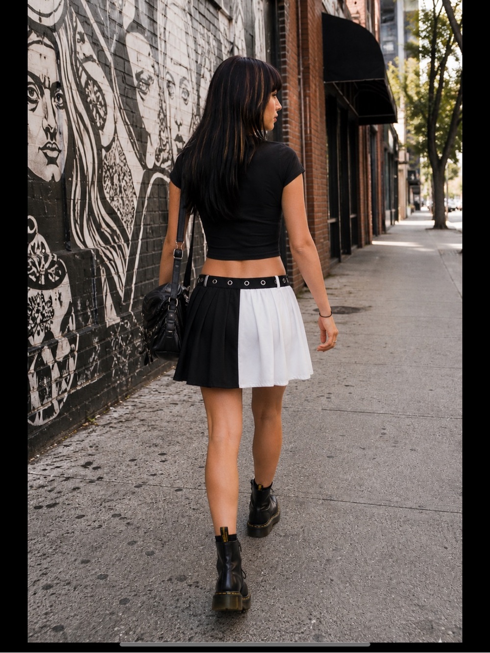 Hot Topic Black & White Colorblock Pleated Mini Skirt Removable Grommet Belt 2X - Picture 4 of 15